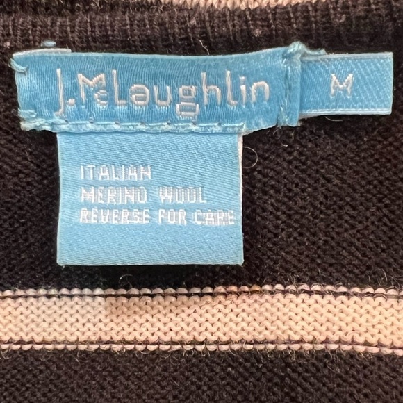 J. McLaughlin Merino Wool Cardigan M Black Cream Striped Long Open Soft Stretch - Picture 10 of 10